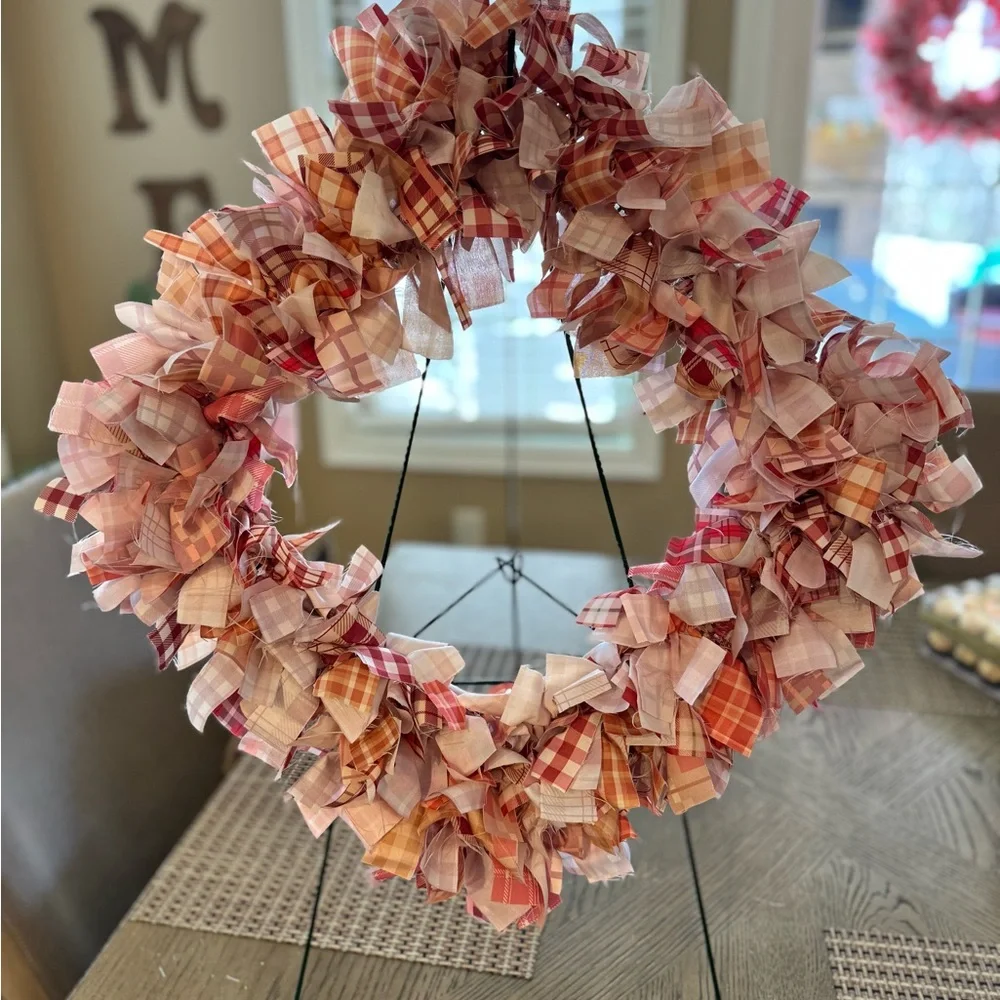 Hand Crafted Plaid Wreath - Red and Pink